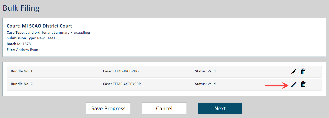 Bulk Filing Assembly page